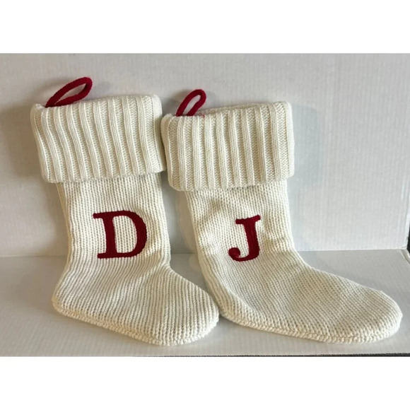 Christmas Holiday Winter Thick Monogram Letter Stocking Off White Sz 16"x10" - Picture 1 of 8